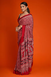 Maroon Art Silk Ajrakh Printed Saree with Paisley Motifs